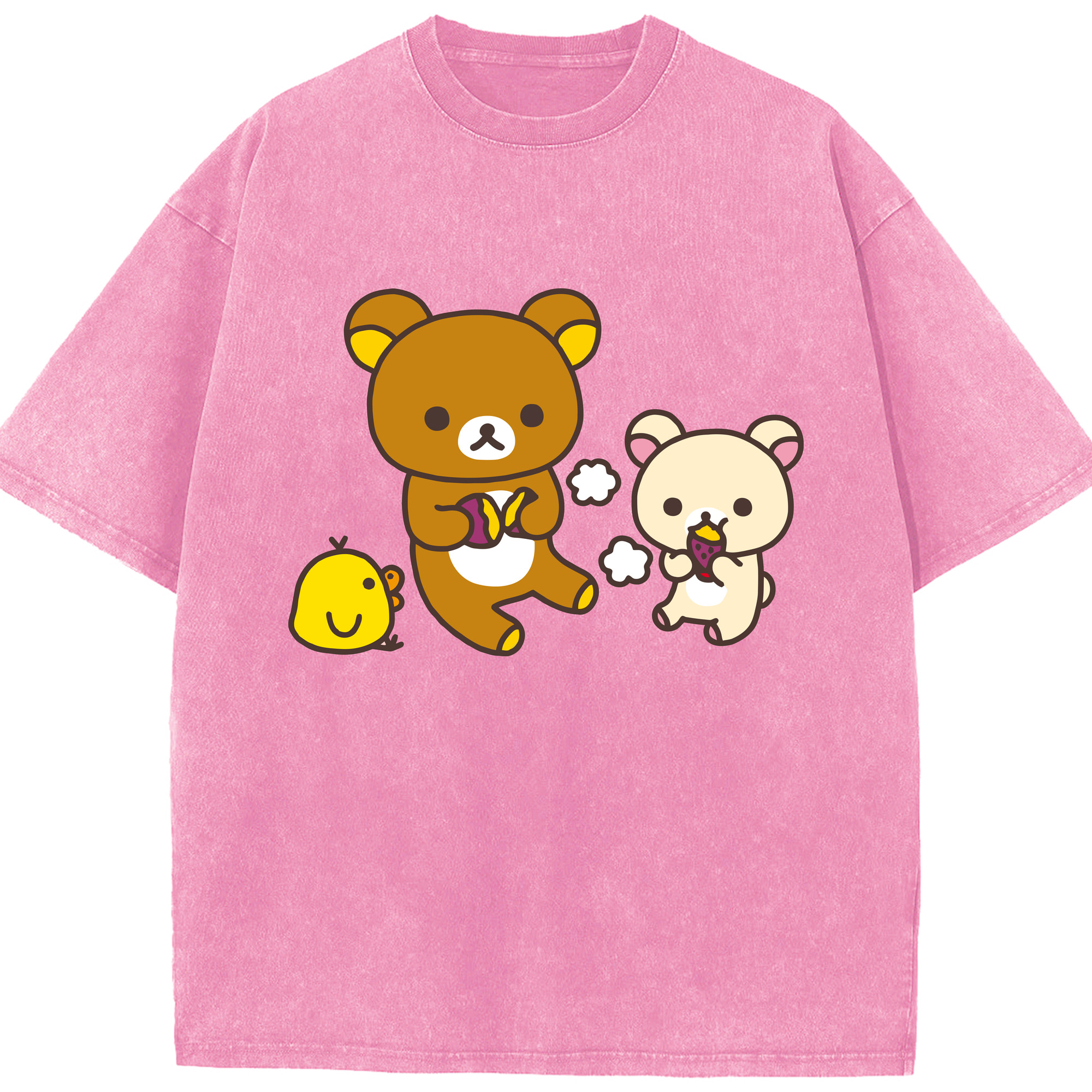 （画像用） リラックマ リラックマ キイロイトリ Rilakkuma Korilakkuma Kiiroitori 綿100% ヴィンテージ風 半袖Tシャツ（フロントプリント）